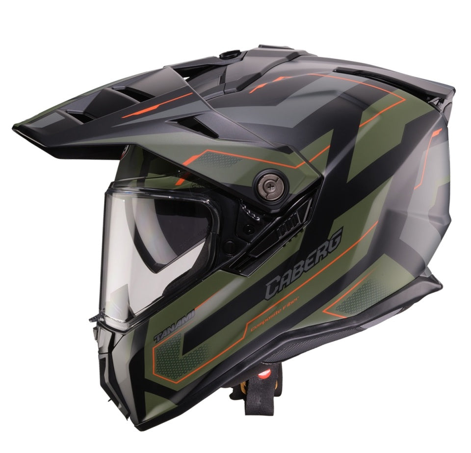 Casca adventure/off road Caberg model Tanami SV Ranger N6 negru/verde military/portocaliu mat Pinlock ready - lentila Pinlock inclusa