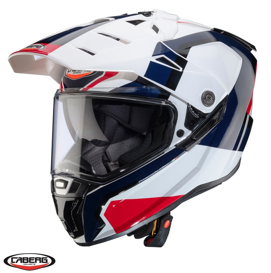 Casca adventure/off road Caberg model Tanami SV Scram H7 alb/rosu/albastru lucios Pinlock ready - lentila Pinlock inclusa