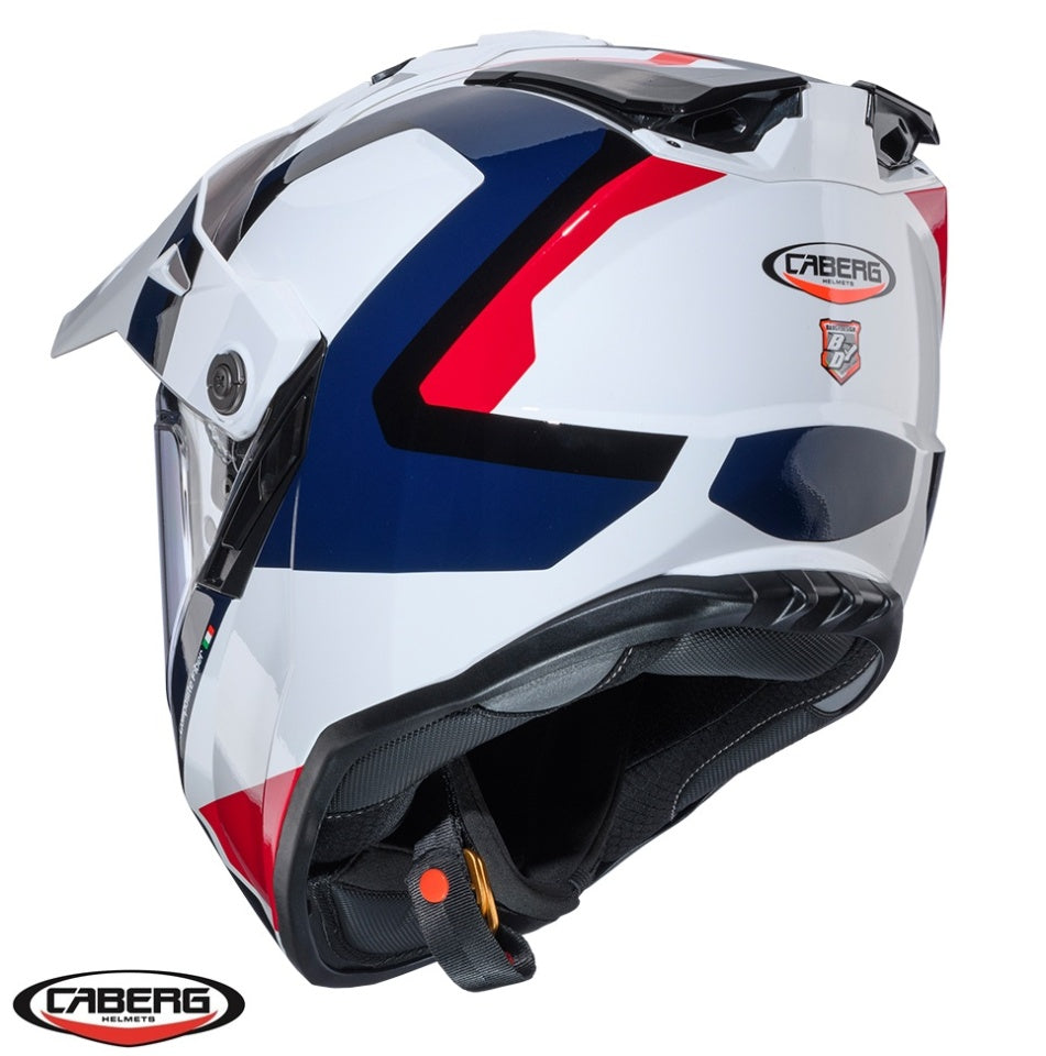 Casca adventure/off road Caberg model Tanami SV Scram H7 alb/rosu/albastru lucios Pinlock ready - lentila Pinlock inclusa