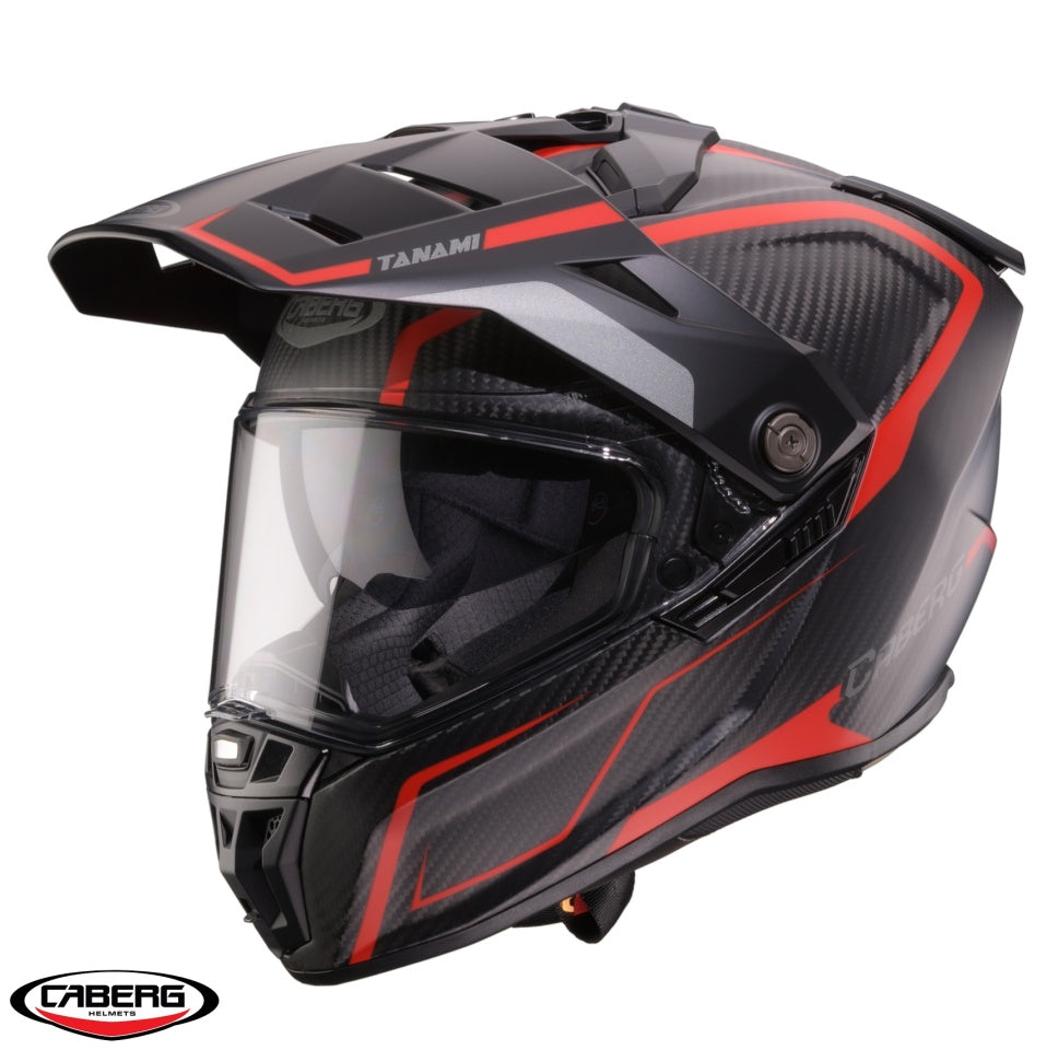 Casca adventure/off road Caberg Tanami SV Gravity Q8 rosu/gri/negru carbon Pinlock ready - lentila Pinlock inclusa (100% carbon)