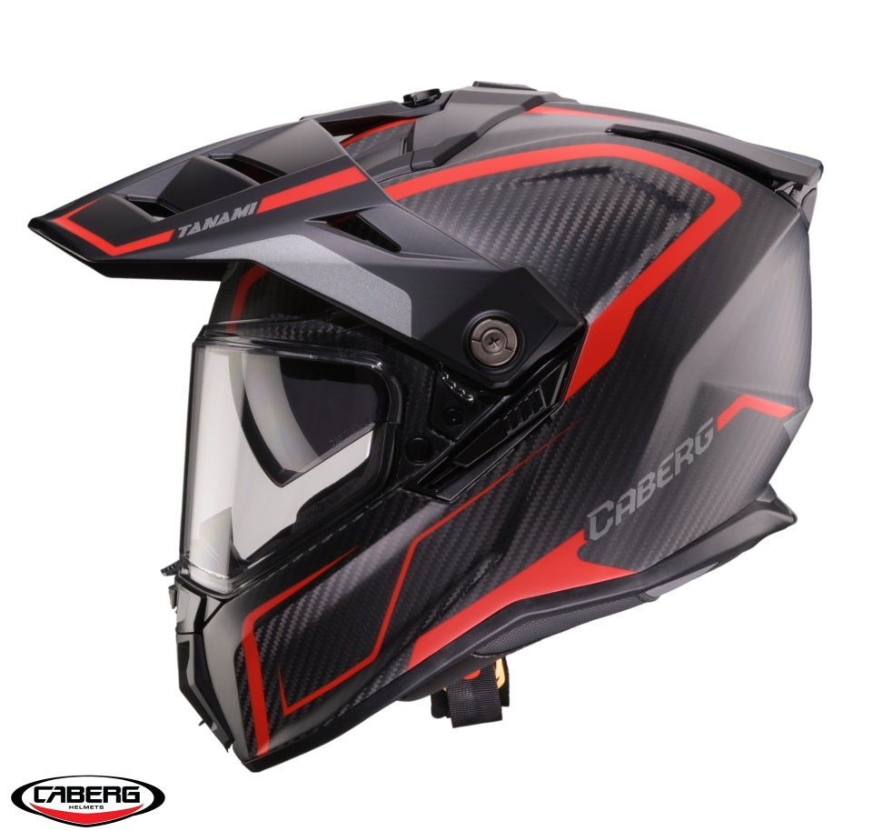 Casca adventure/off road Caberg Tanami SV Gravity Q8 rosu/gri/negru carbon Pinlock ready - lentila Pinlock inclusa (100% carbon)