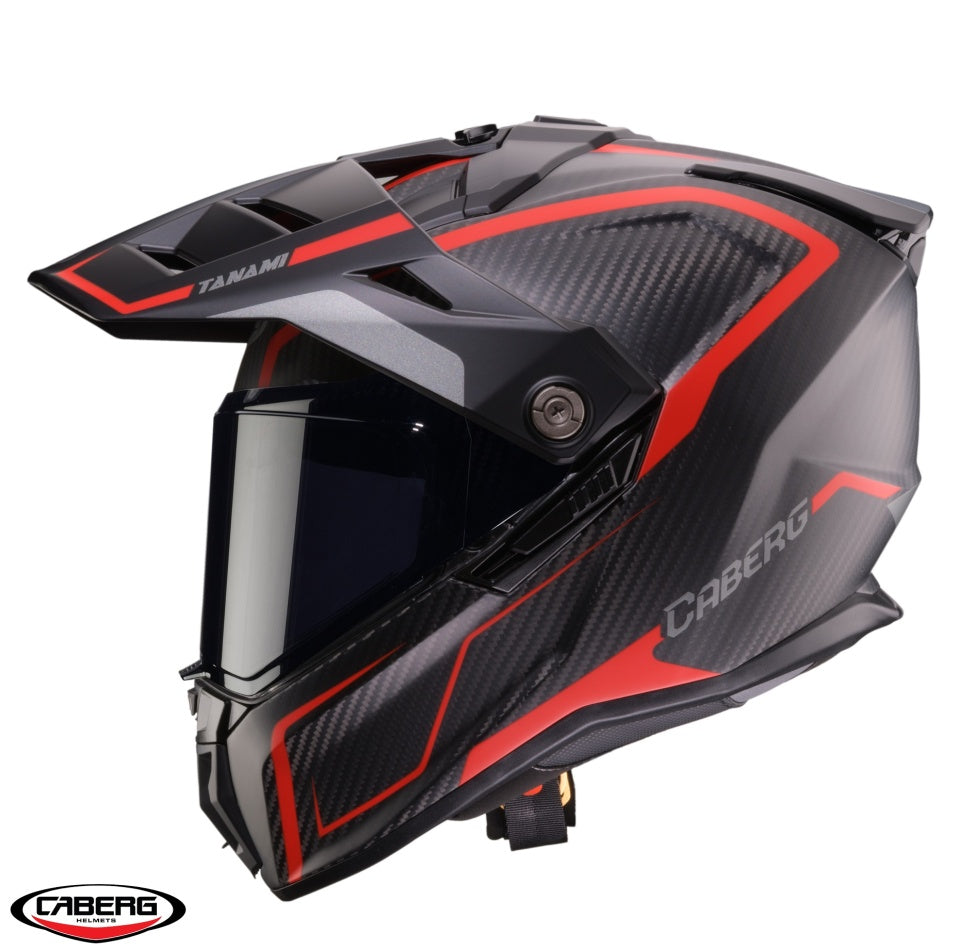 Casca adventure/off road Caberg Tanami SV Gravity Q8 rosu/gri/negru carbon Pinlock ready - lentila Pinlock inclusa (100% carbon)