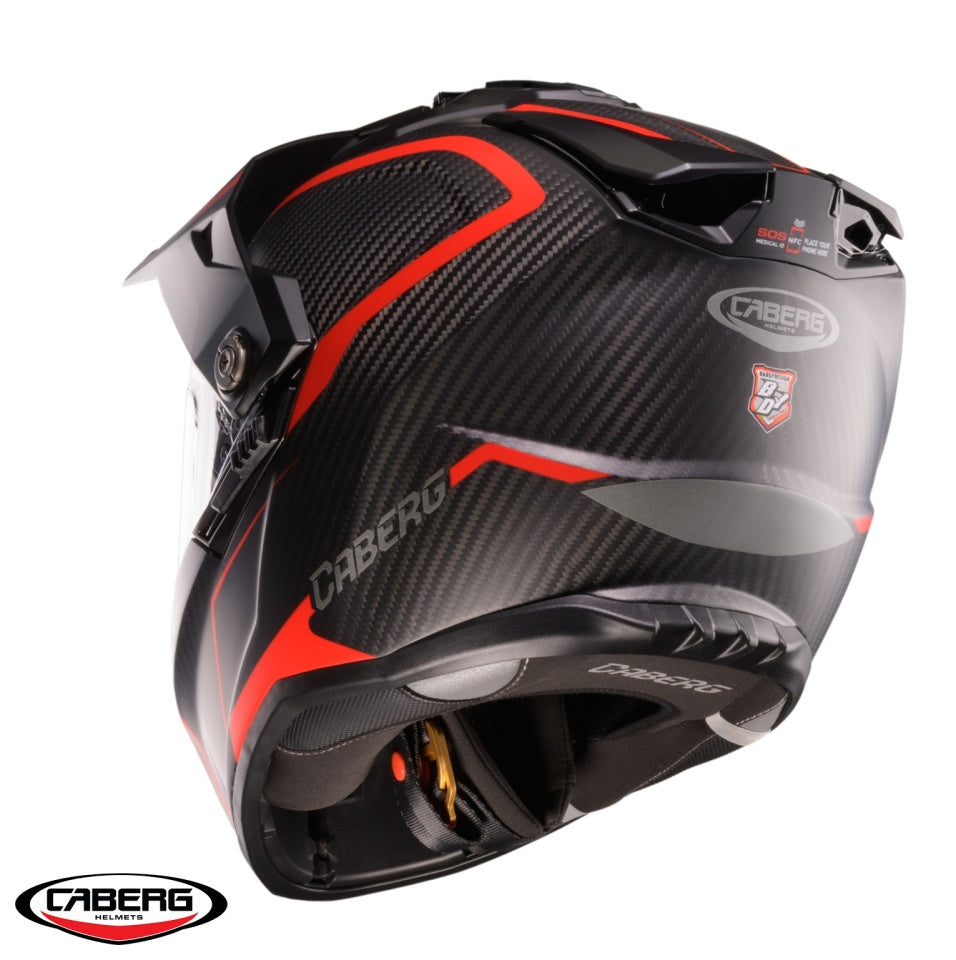 Casca adventure/off road Caberg Tanami SV Gravity Q8 rosu/gri/negru carbon Pinlock ready - lentila Pinlock inclusa (100% carbon)