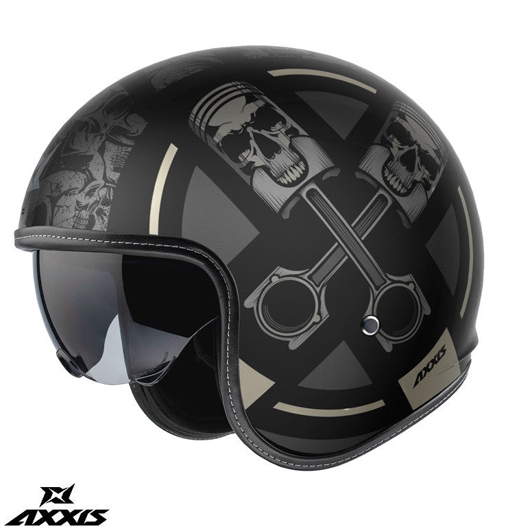 Casca Axxis model Hornet S SV Skulls Illustrated B1 negru mat (ochelari soare integrati) - omologare noua ECE 22.06