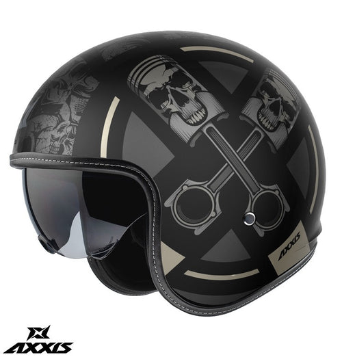 Casca Axxis model Hornet S SV Skulls Illustrated B1 negru mat (ochelari soare integrati) - omologare noua ECE 22.06