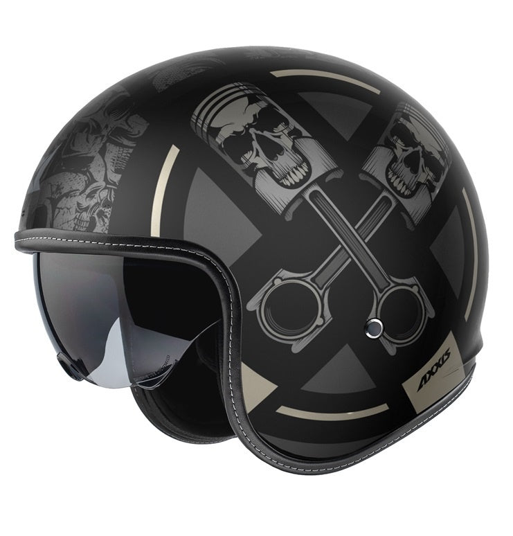 Casca Axxis model Hornet S SV Skulls Illustrated B1 negru mat (ochelari soare integrati) - omologare noua ECE 22.06
