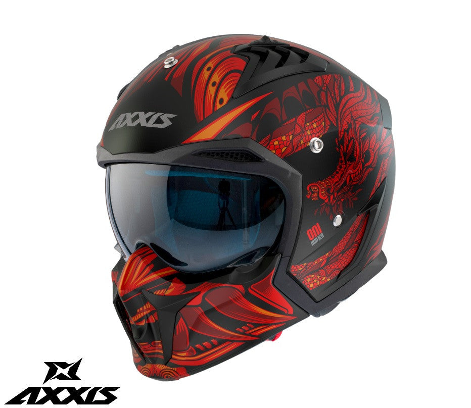 Casca Axxis model Hunter SV ONI B5 rosu mat (ochelari soare integrati) - masca (protectie) barbie si cozoroc detasabile