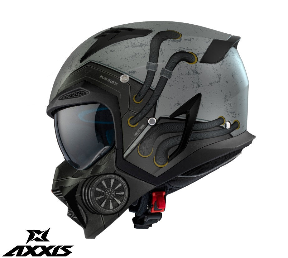Casca Axxis model Hunter SV Toxic C2 gri mat mat (ochelari soare integrati) - masca (protectie) barbie si cozoroc detasabile