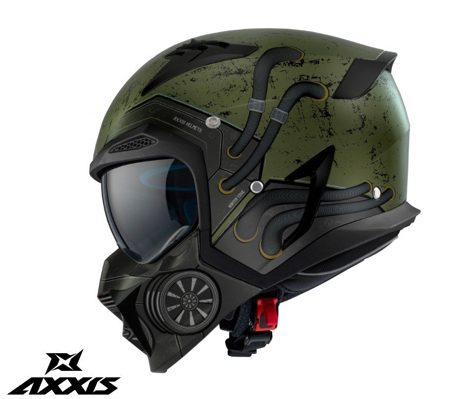 Casca Axxis model Hunter SV Toxic C6 verde mat mat (ochelari soare integrati) - masca (protectie) barbie si cozoroc detasabile