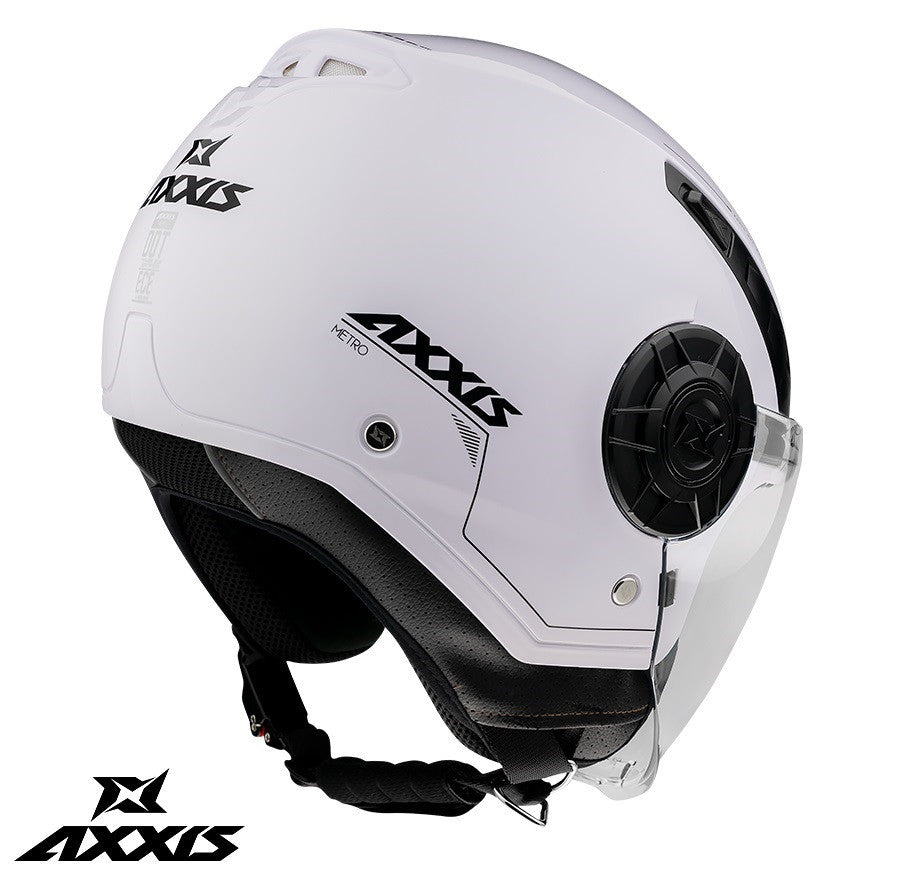 Casca Axxis model Metro S A0 alb lucios (open face) - omologare noua ECE 22.06 - tip viziera: MT-V-26B