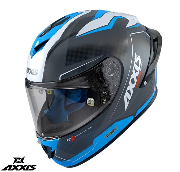 Casca integrala Axxis Cobra Rage A0 alb/albastru lucios carbon - 100% carbon