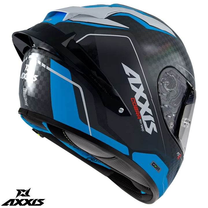 Casca integrala Axxis Cobra Rage A0 alb/albastru lucios carbon - 100% carbon