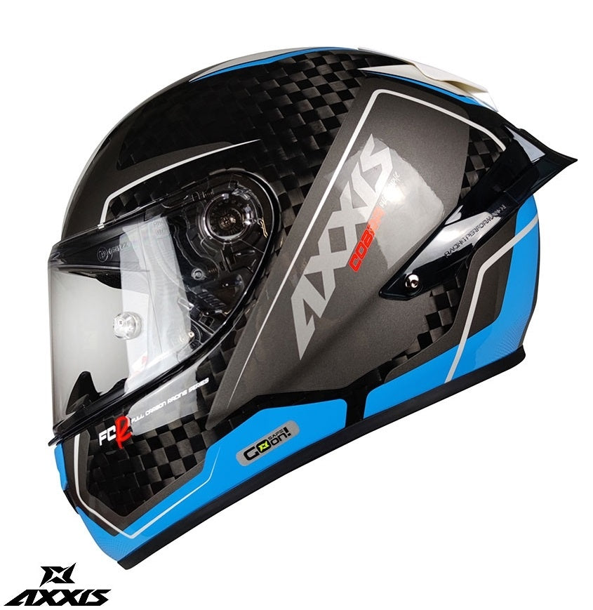 Casca integrala Axxis Cobra Rage A0 alb/albastru lucios carbon - 100% carbon
