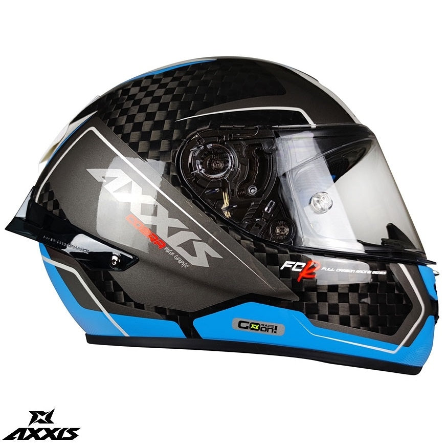 Casca integrala Axxis Cobra Rage A0 alb/albastru lucios carbon - 100% carbon