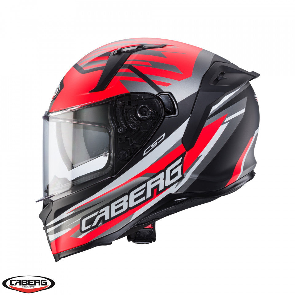 Casca integrala Caberg model Avalon X SV Kira L7 negru/gri/rosu fluor mat Pinlock ready
