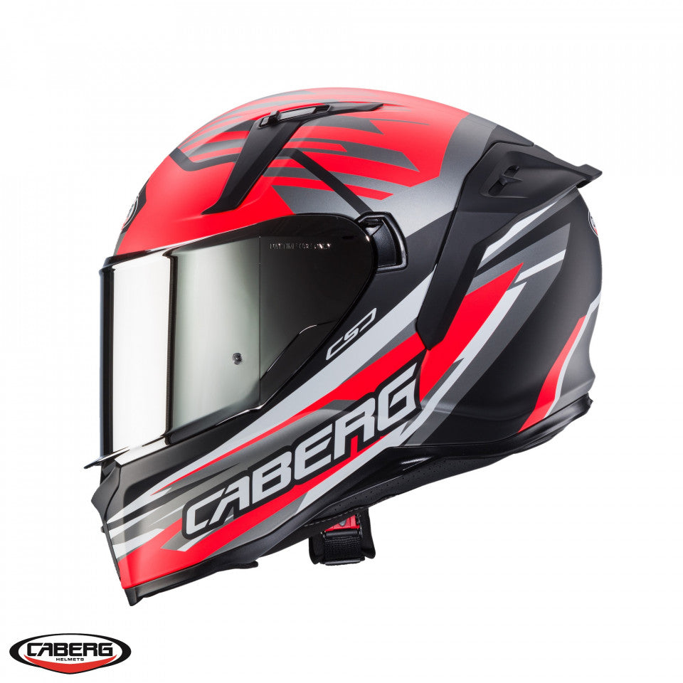 Casca integrala Caberg model Avalon X SV Kira L7 negru/gri/rosu fluor mat Pinlock ready