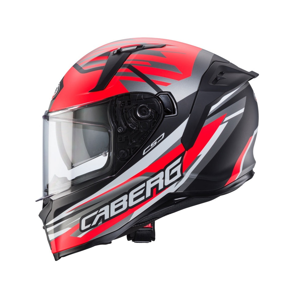 Casca integrala Caberg model Avalon X SV Kira L7 negru/gri/rosu fluor mat Pinlock ready