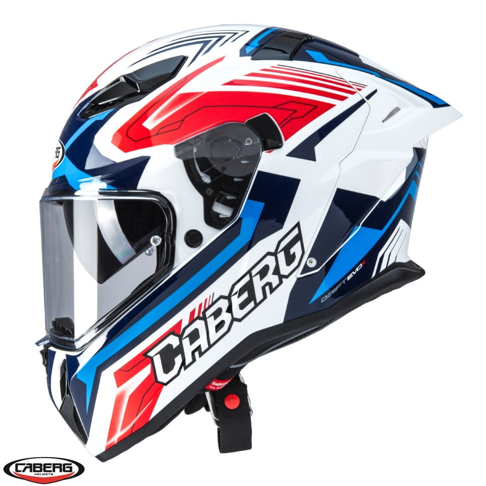 Casca integrala Caberg model Drift Evo II SV Jarama H7 alb/rosu/albastru lucios Pinlock ready - lentila Pinlock inclusa