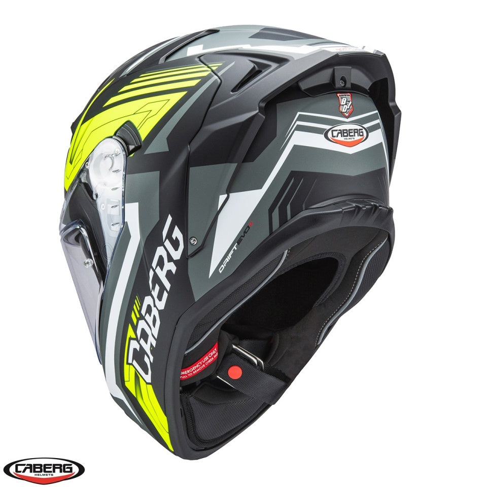 Casca integrala Caberg model Drift Evo II SV Jarama L6 negru/gri/galben fluor mat Pinlock ready - lentila Pinlock inclusa