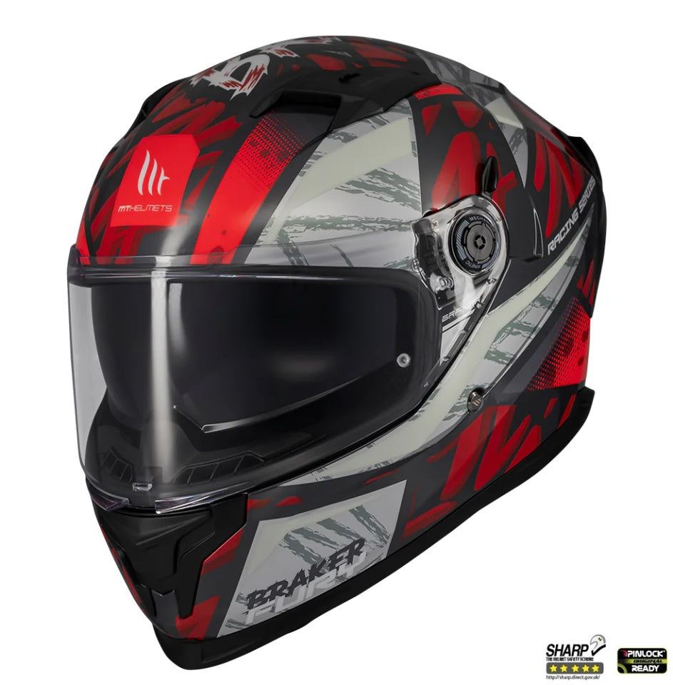 Casca integrala MT Braker SV Fury C5 rosu lucios (ochelari soare integrati) - tip viziera: MT-V-28B - DKS435 - punctaj maxim SHARP Test - 5 stele