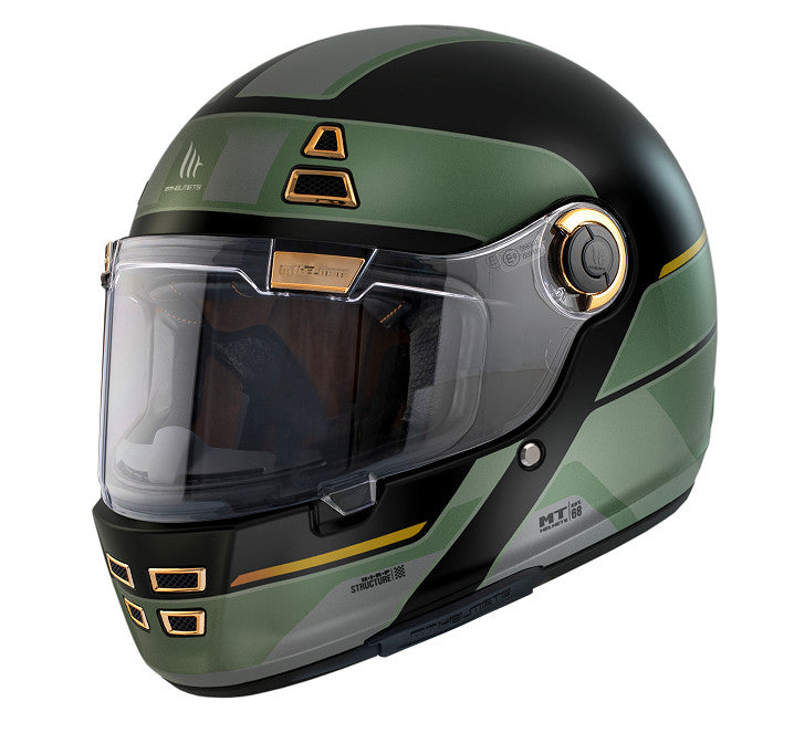 Casca integrala MT Jarama 68th C1 negru verde - model Retro - Cafe Racer