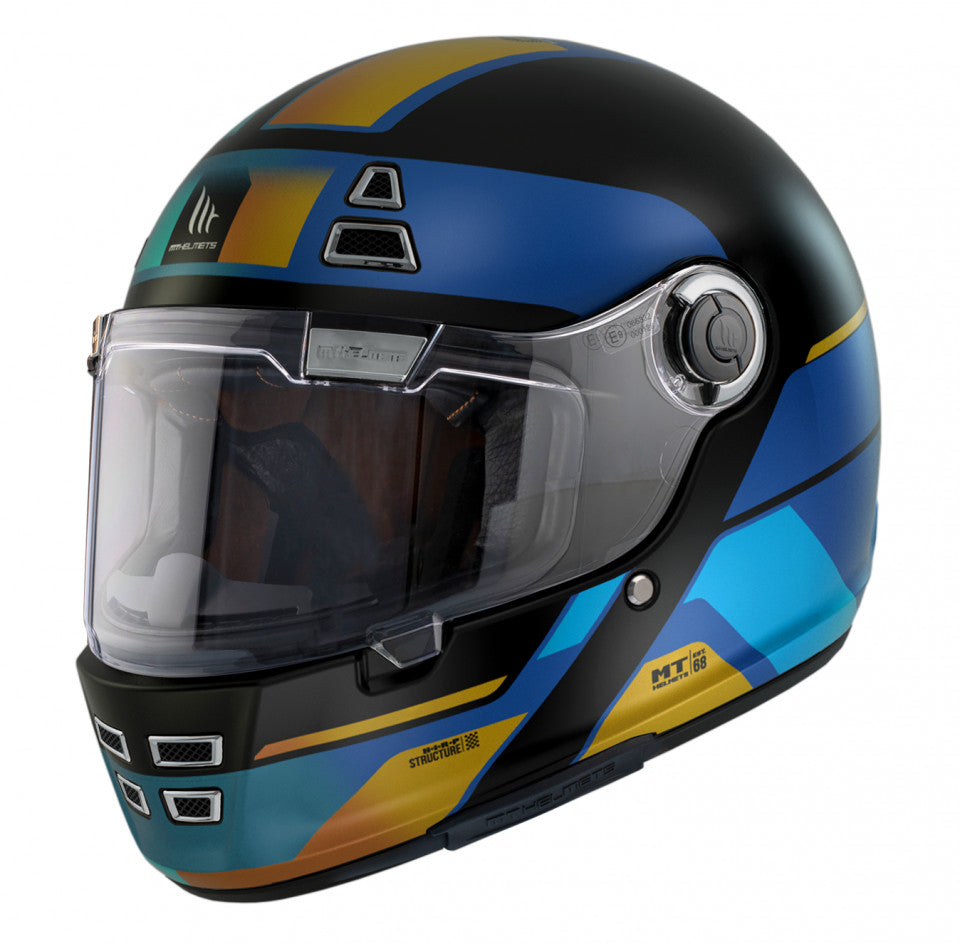 Casca integrala MT Jarama 68th C7 albastru mat - model Retro - Cafe Racer