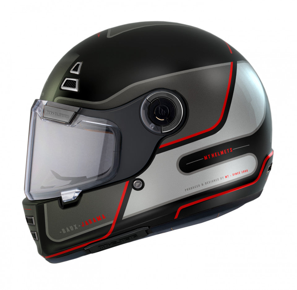 Casca integrala MT Jarama Baux E15 rosu fluor mat - model Retro - Cafe Racer