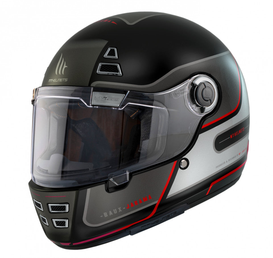 Casca integrala MT Jarama Baux E15 rosu fluor mat - model Retro - Cafe Racer