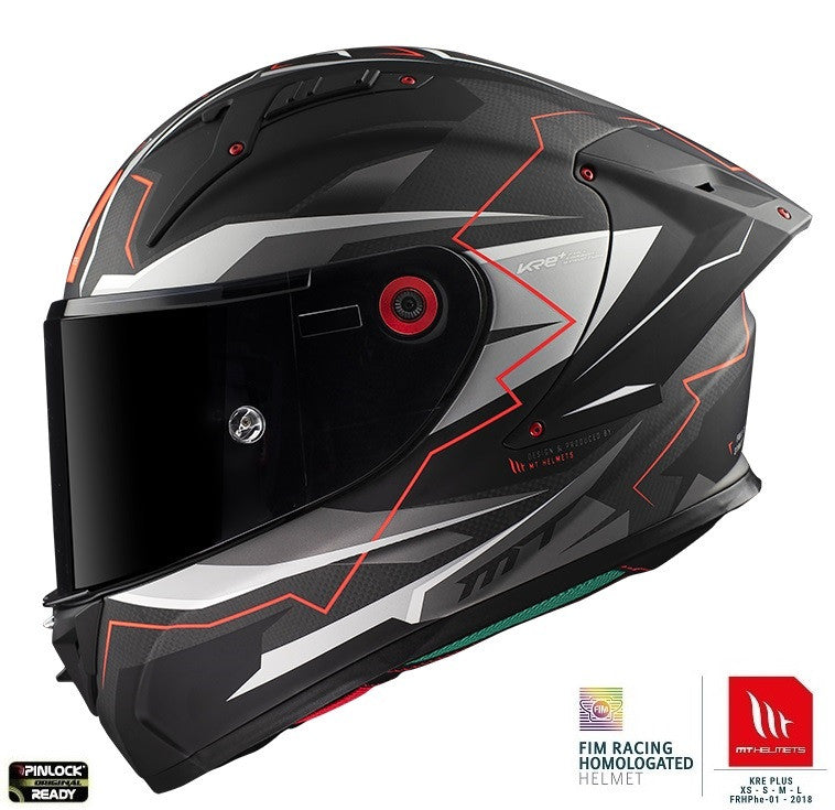 Casca integrala MT KRE+ Carbon Kraker C5 rosu mat - 100% carbon - FIM approved - lentila antiaburire Pinlock + viziera neagra cadou