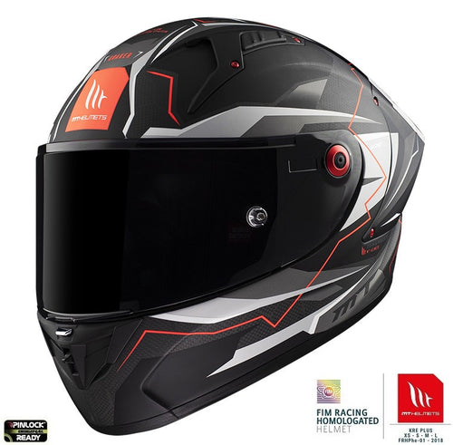 Casca integrala MT KRE+ Carbon Kraker C5 rosu mat - 100% carbon - FIM approved - lentila antiaburire Pinlock + viziera neagra cadou