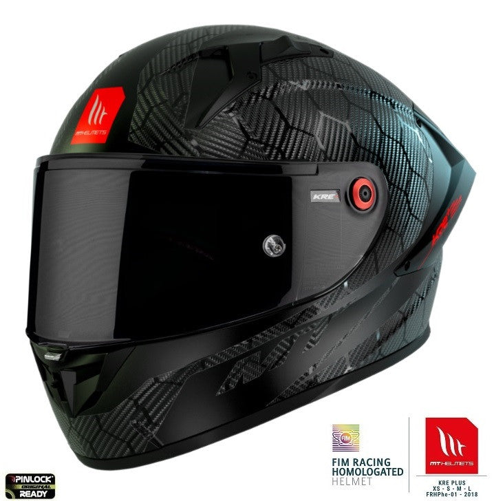 Casca integrala MT KRE+ S Carbon negru A11 negru lucios - 100% carbon - FIM approved - omologare noua ECE 22.06