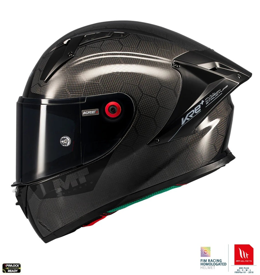 Casca integrala MT KRE+ S Pure Carbon A1 negru lucios - 100% carbon - FIM approved - omologare noua ECE 22.06