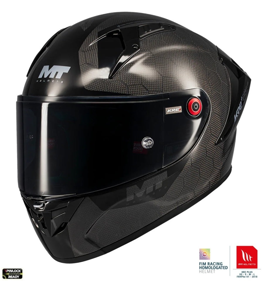 Casca integrala MT KRE+ S Pure Carbon A1 negru lucios - 100% carbon - FIM approved - omologare noua ECE 22.06