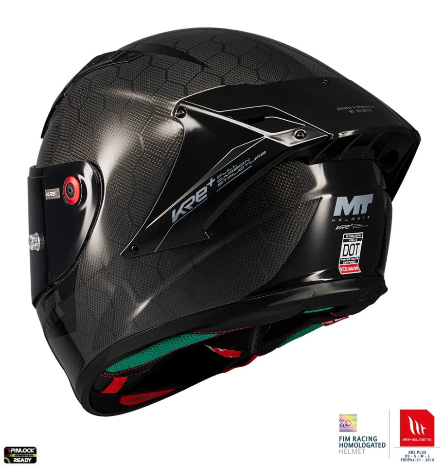 Casca integrala MT KRE+ S Pure Carbon A1 negru lucios - 100% carbon - FIM approved - omologare noua ECE 22.06