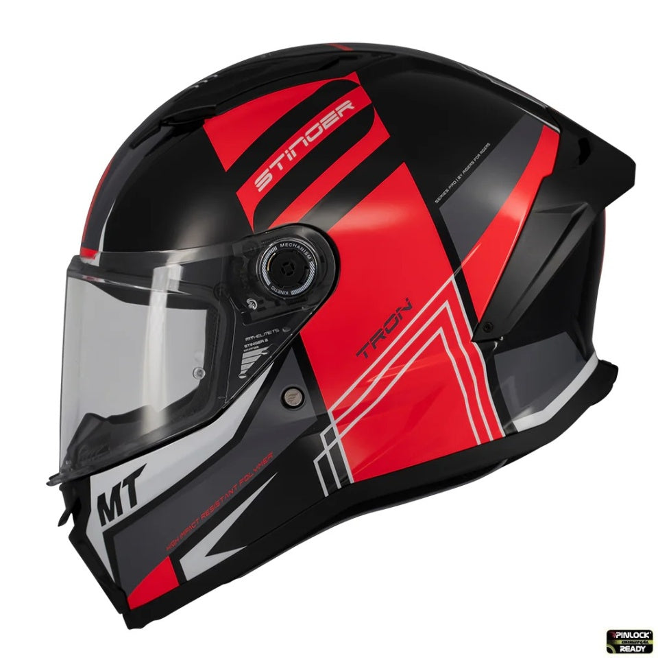 Casca integrala MT Stinger 2 Tron B15 negru/rosu lucios - tip viziera: MT-V-28B