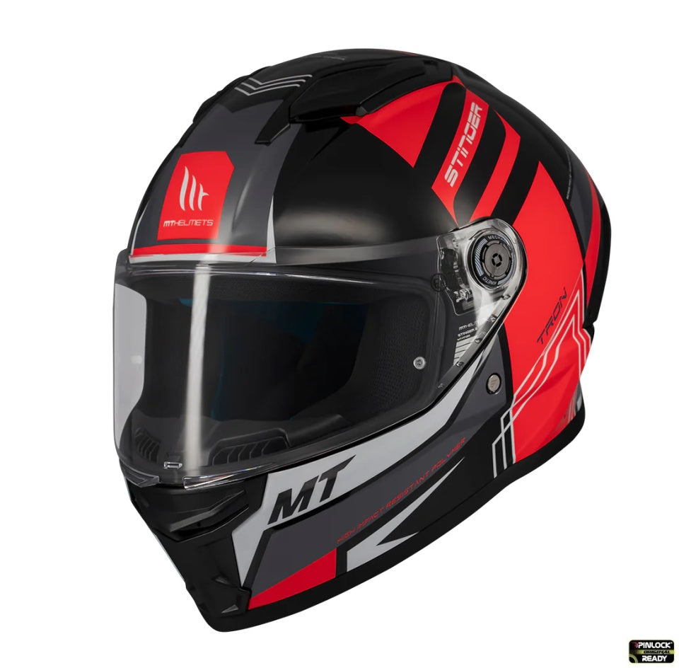 Casca integrala MT Stinger 2 Tron B15 negru/rosu lucios - tip viziera: MT-V-28B
