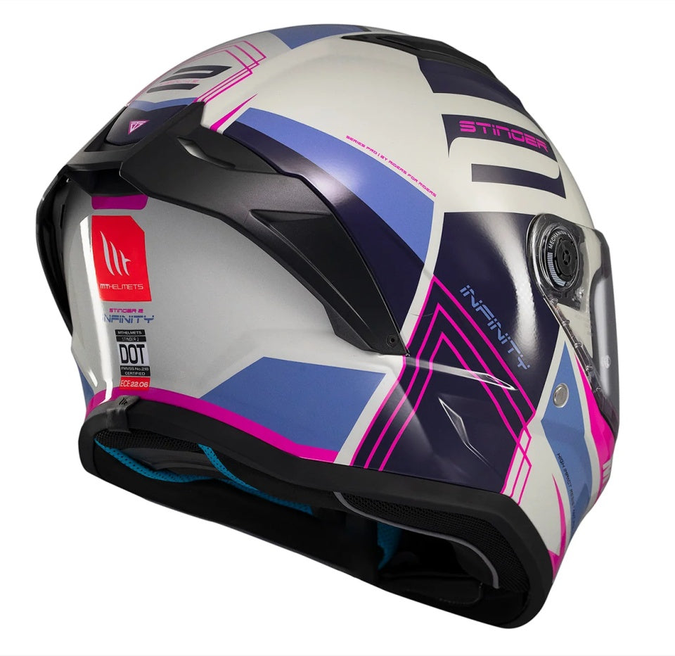 Casca integrala MT Stinger 2 Tron C8 roz lucios - tip viziera: MT-V-28B - punctaj maxim SHARP Test – 5 stele