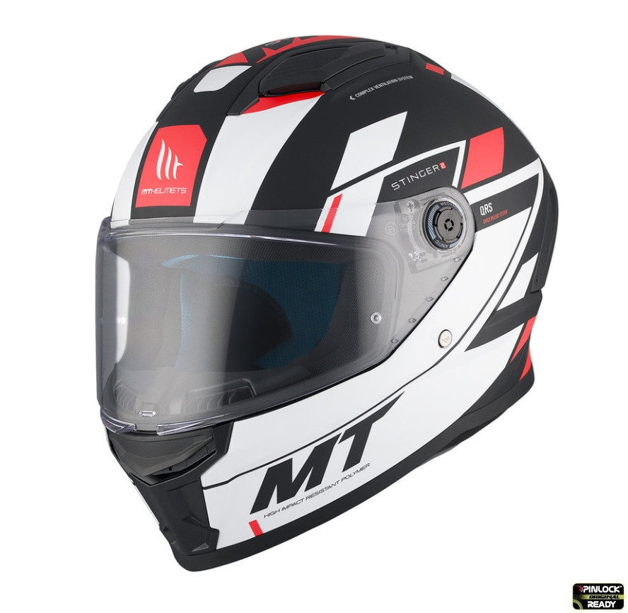 Casca integrala MT Stinger 2 Zivze B5 negru/alb/rosu mat - tip viziera: MT-V-28B