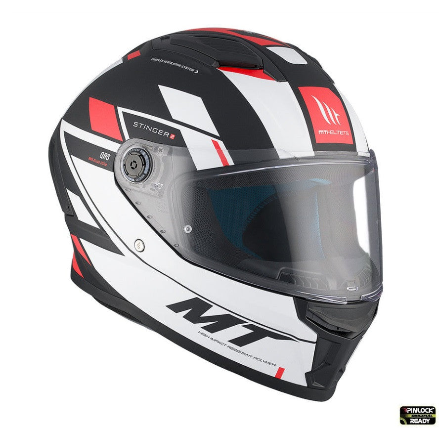 Casca integrala MT Stinger 2 Zivze B5 negru/alb/rosu mat - tip viziera: MT-V-28B