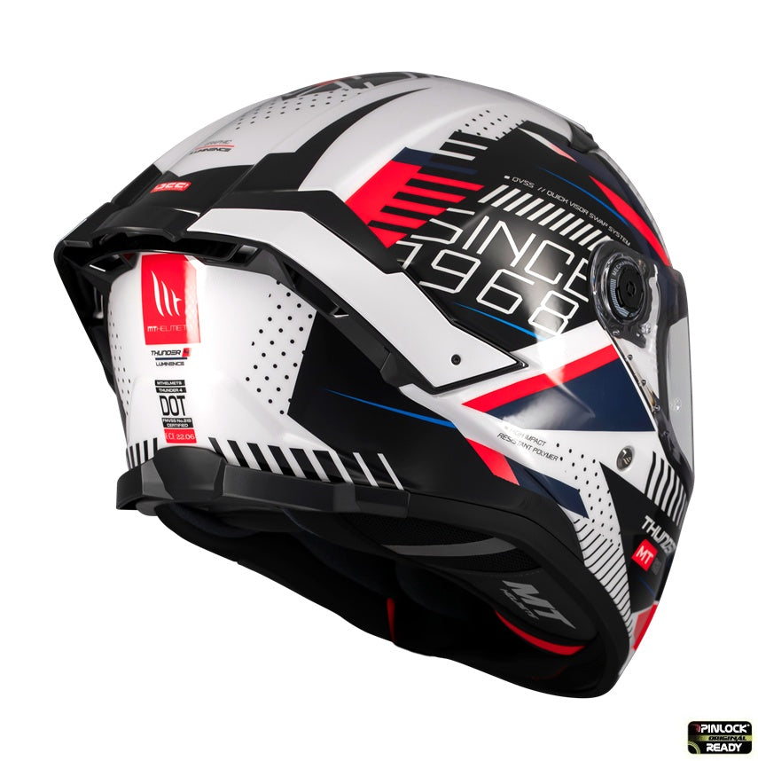 Casca integrala MT Thunder 4 SV Luminence A7 alb/rosu/albastru lucios (ochelari soare integrati) - tip viziera: MT-V-28B