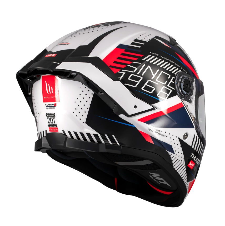 Casca integrala MT Thunder 4 SV Luminence A7 alb/rosu/albastru lucios (ochelari soare integrati) - tip viziera: MT-V-28B