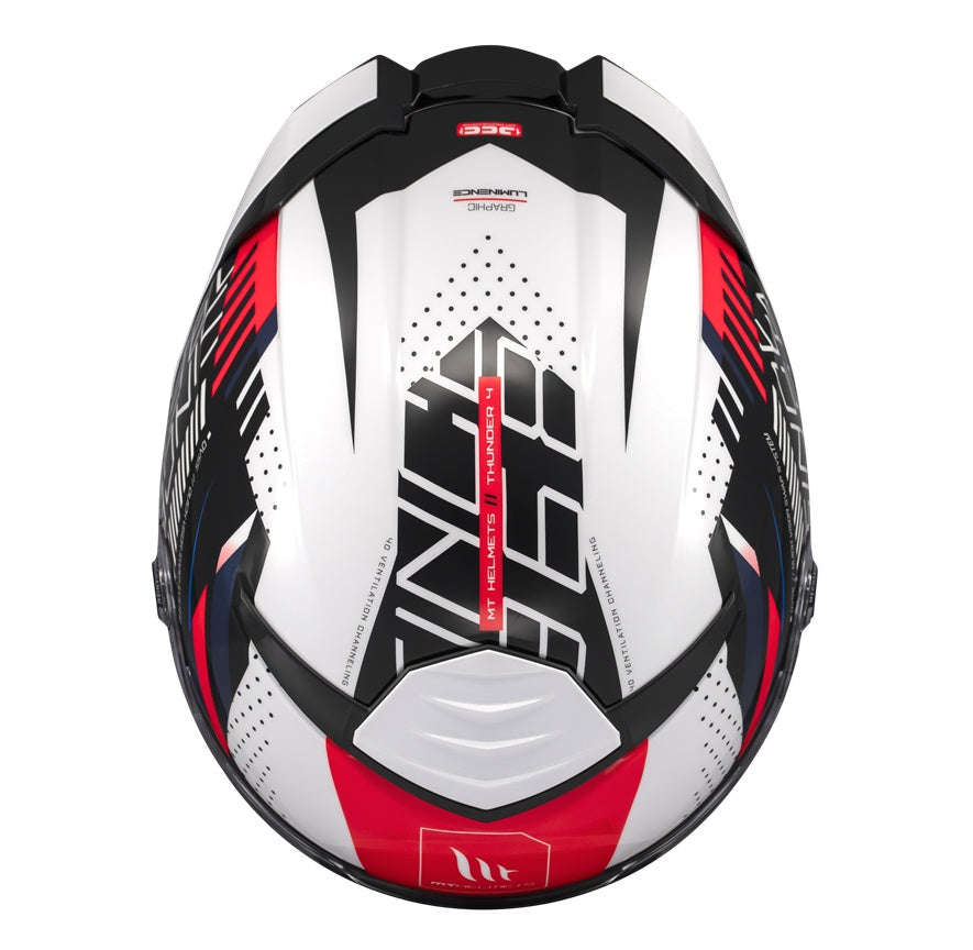 Casca integrala MT Thunder 4 SV Luminence A7 alb/rosu/albastru lucios (ochelari soare integrati) - tip viziera: MT-V-28B