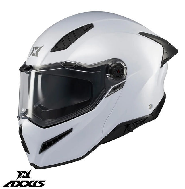 Casca modulabila Axxis GhostFighter SV A0 alb lucios (ochelari soare integrati) – tip viziera: MT-V-36