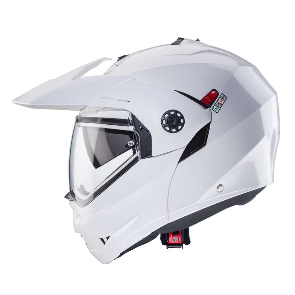 Casca modulabila (flip-up)/adventure Caberg model Tourmax X SV alb metalic lucios Pinlock ready - lentila Pinlock inclusa