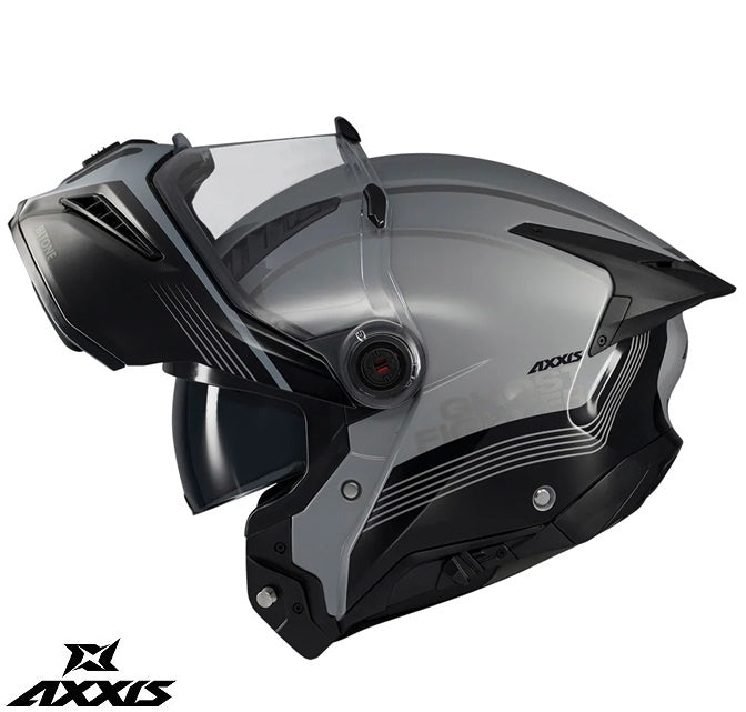 Casca modulabila (flip-up) Axxis GhostFighter SV Bitone C2 negru/gri lucios (ochelari soare integrati) – tip viziera: MT-V-36
