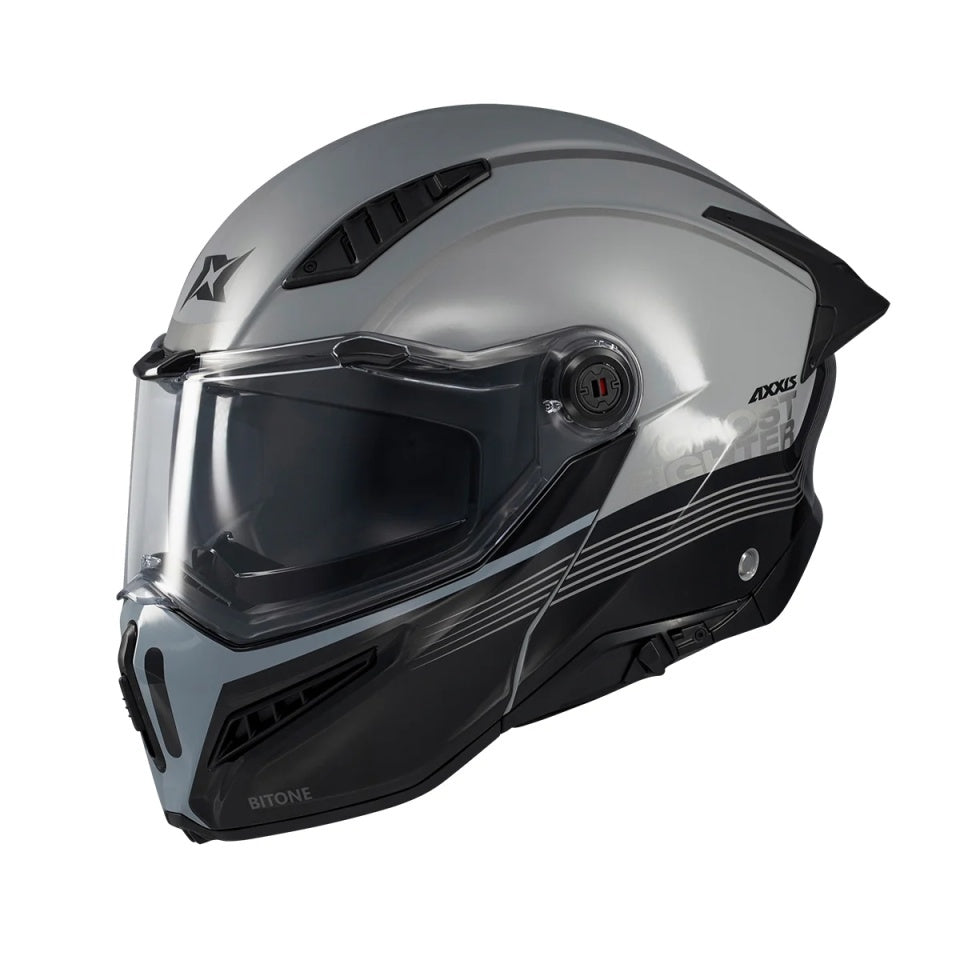Casca modulabila (flip-up) Axxis GhostFighter SV Bitone C2 negru/gri lucios (ochelari soare integrati) – tip viziera: MT-V-36