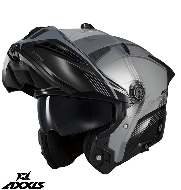 Casca modulabila (flip-up) Axxis GhostFighter SV Bitone C2 negru/gri lucios (ochelari soare integrati) – tip viziera: MT-V-36