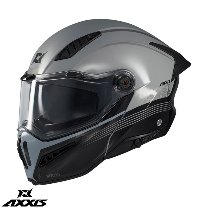 Casca modulabila (flip-up) Axxis GhostFighter SV Bitone C2 negru/gri lucios (ochelari soare integrati) – tip viziera: MT-V-36