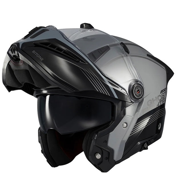 Casca modulabila (flip-up) Axxis GhostFighter SV Bitone C2 negru/gri lucios (ochelari soare integrati) – tip viziera: MT-V-36