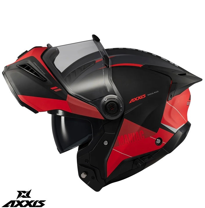 Casca modulabila (flip-up) Axxis GhostFighter SV Maniac B5 negru/rosu mat (ochelari soare integrati) – tip viziera: MT-V-36